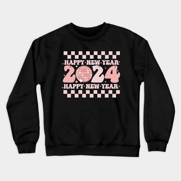 Happy New Year 2024 Groovy Retro Goodbye 2023 Hello 2024 Crewneck Sweatshirt by larfly